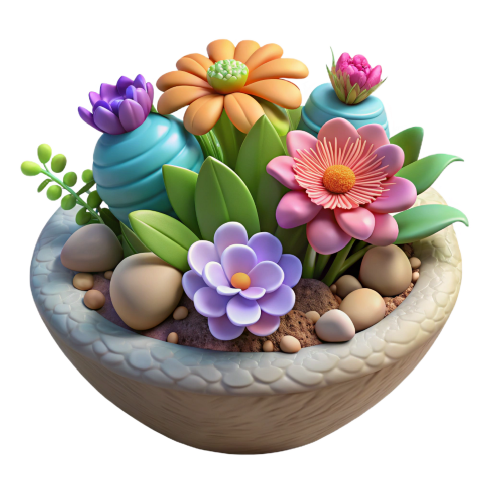 vibrant artistic Floating Garden with Transparent Background and Colorful Flowers Isolated high resolution png