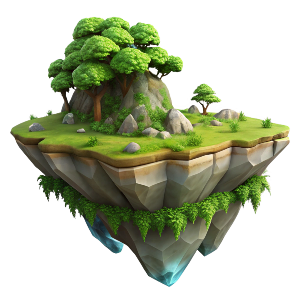 vibrant rustic Floating Island Transparent Background Lush Greenery authentic png