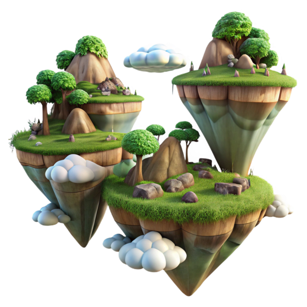 impressive abstract Floating Islands Transparent Background with Lush Greenery professional png