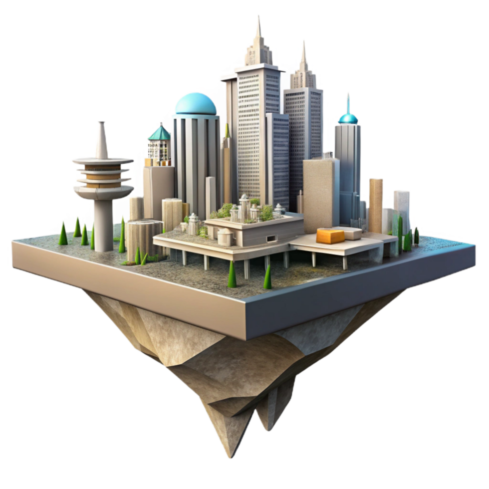 impressive traditional Floating Platform City Isolated Low Angle View png