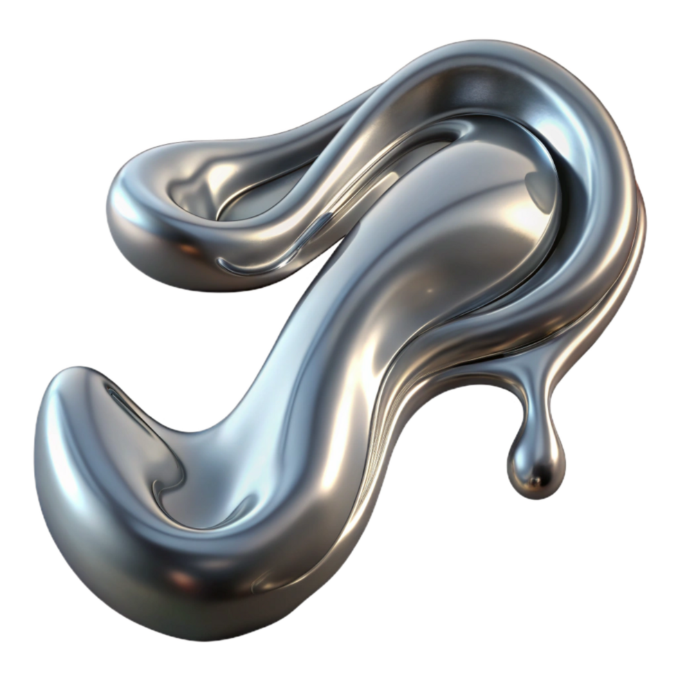elegant minimalist Flowing Liquid Metal Stream Transparent Background Isolated high quality png