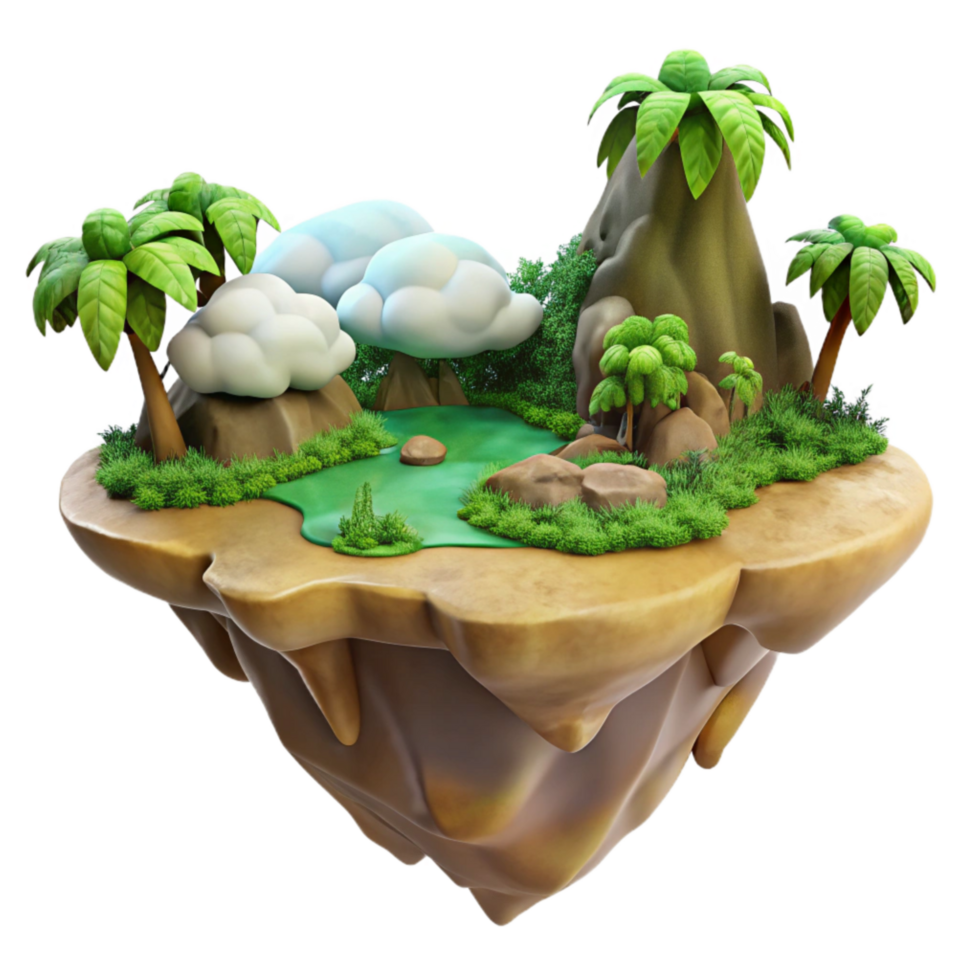 magnificent abstract Flying Island Cutout Lush Greenery Transparent Background authentic png