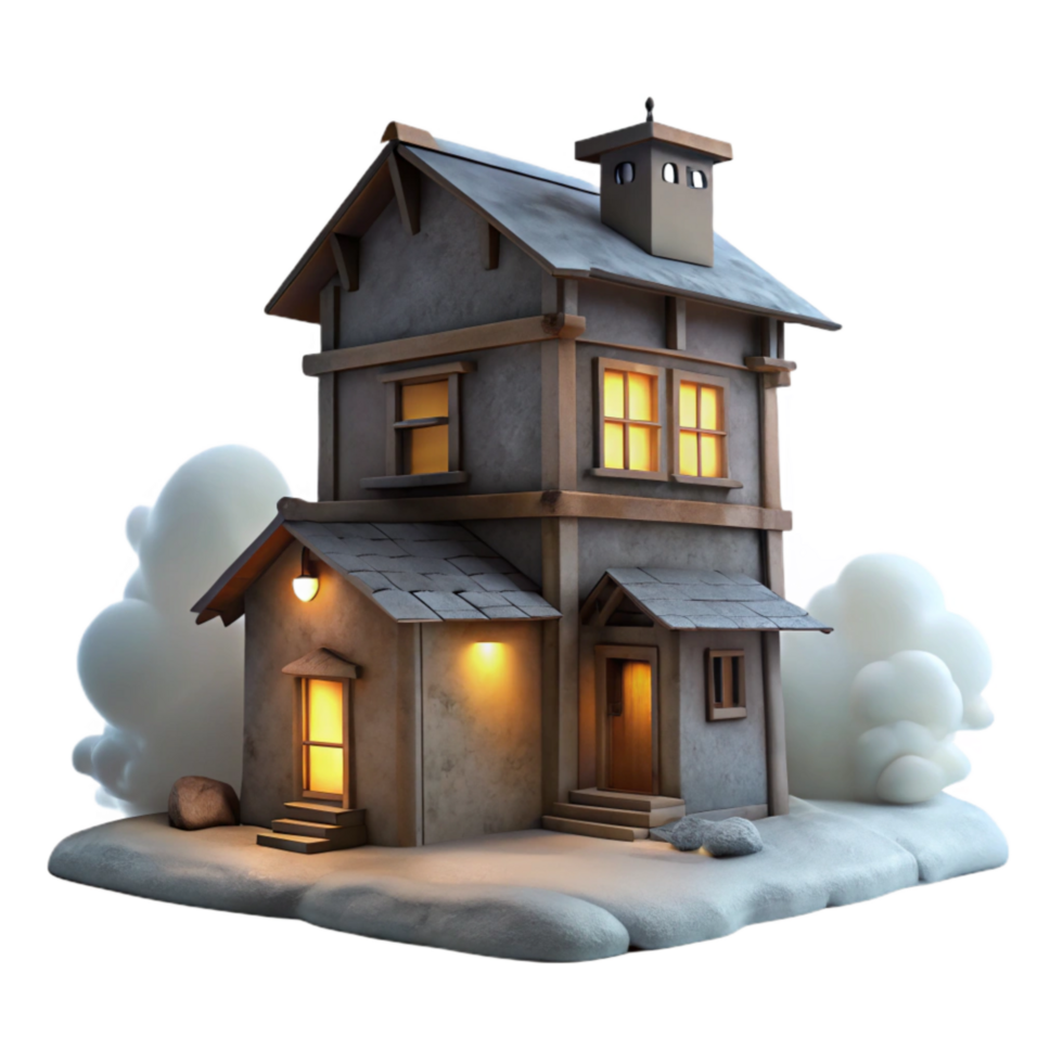 elegant modern Fog Enveloped Building Isolated Night View high resolution png
