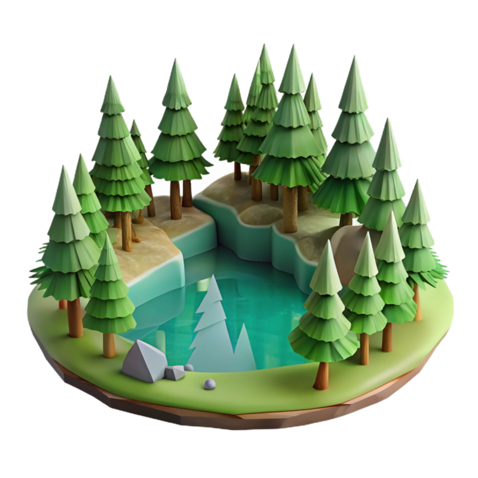 elegant creative Forest Lake Landscape Cutout with Detailed Trees high quality png