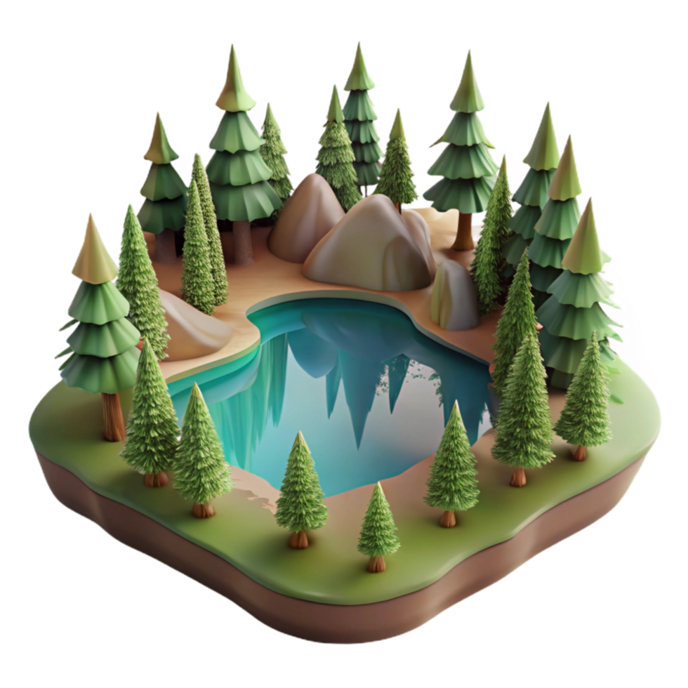 magnificent minimalist Forest Lake Landscape Cutout with Transparent Background original png