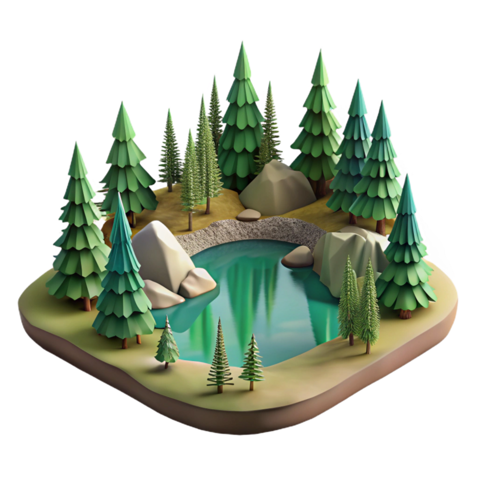 extraordinary creative Forest Lake Landscape Cutout with Transparent Background premium png