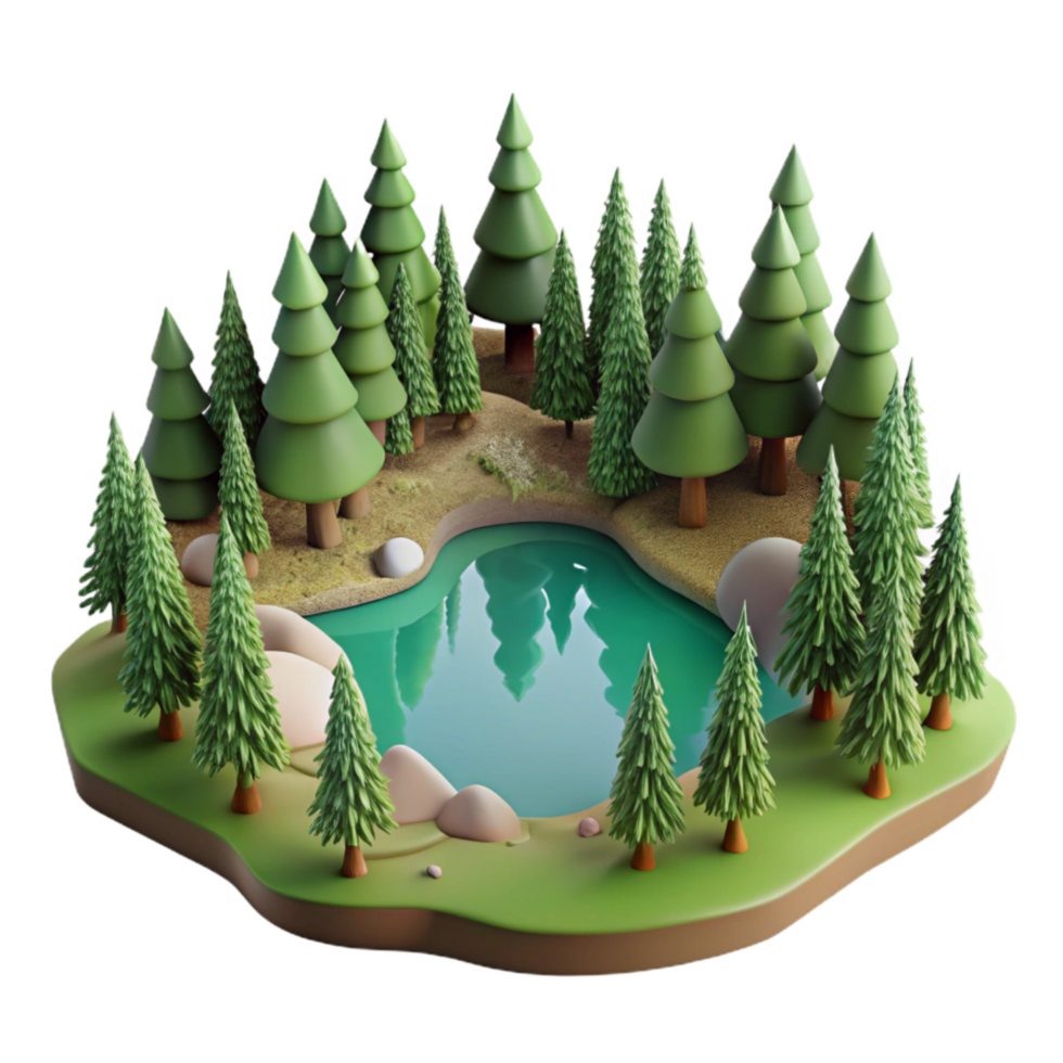 beautiful minimalist Forest Lake Landscape Cutout with Detailed Trees premium png