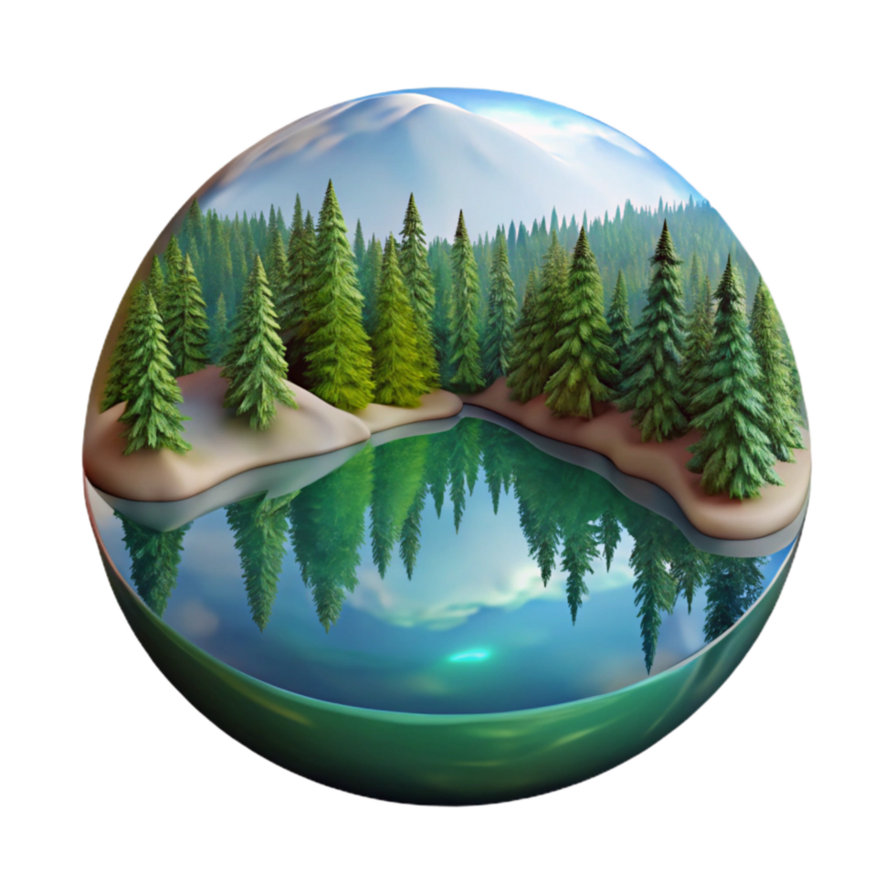 elegant creative Forest Lake Reflection with Transparent Background Isolated png