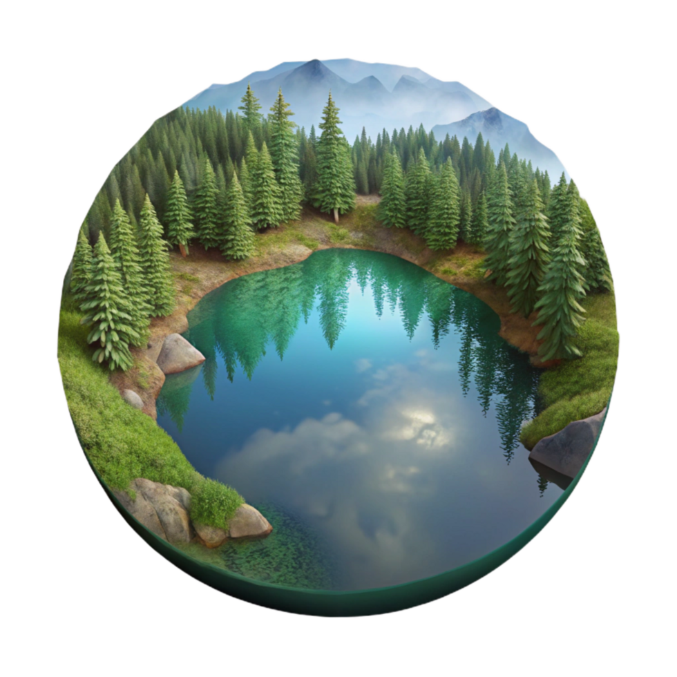 vibrant contemporary Forest Lake Reflection with Transparent Background Isolated high quality png