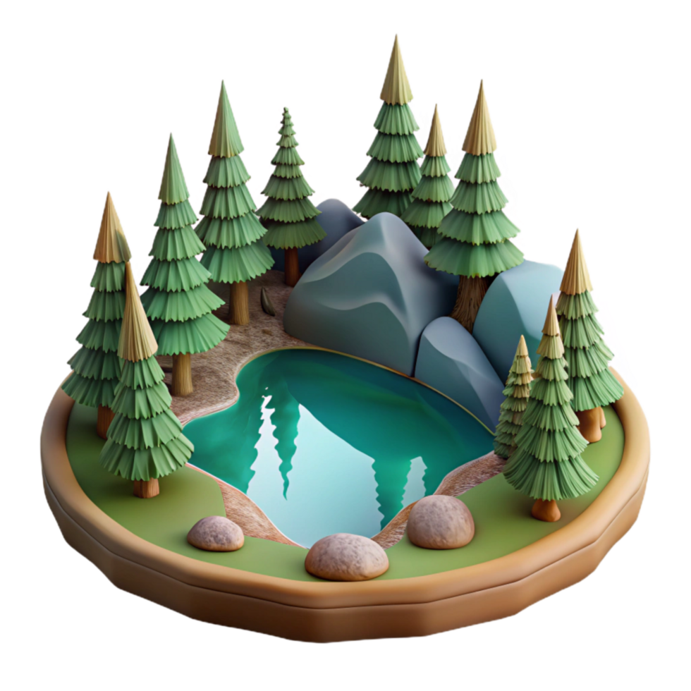 dramatic classic Forest Lake Scene Isolated with Green Tones high resolution png