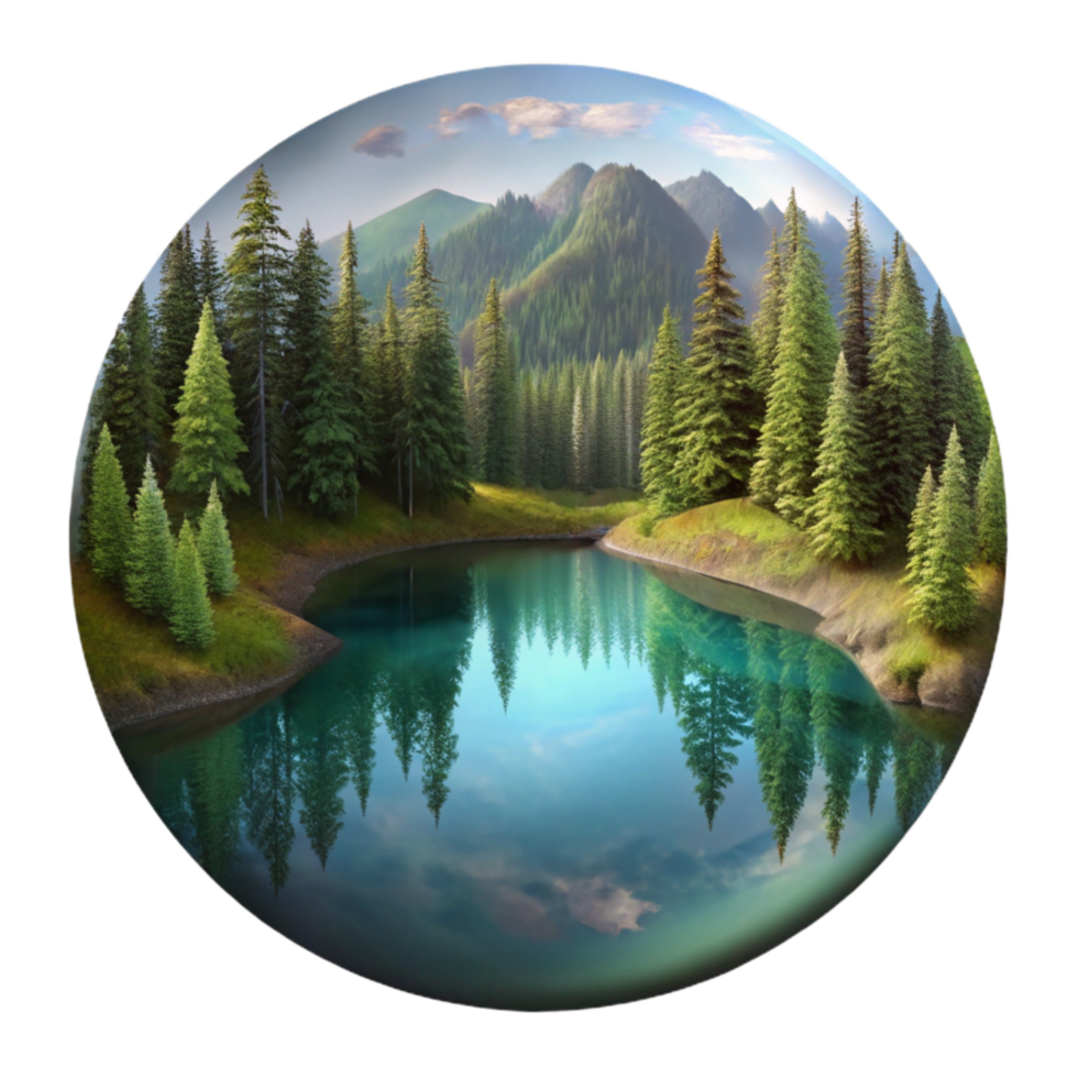 dramatic artistic Forest Lake Reflection with Transparent Background Isolated exclusive png