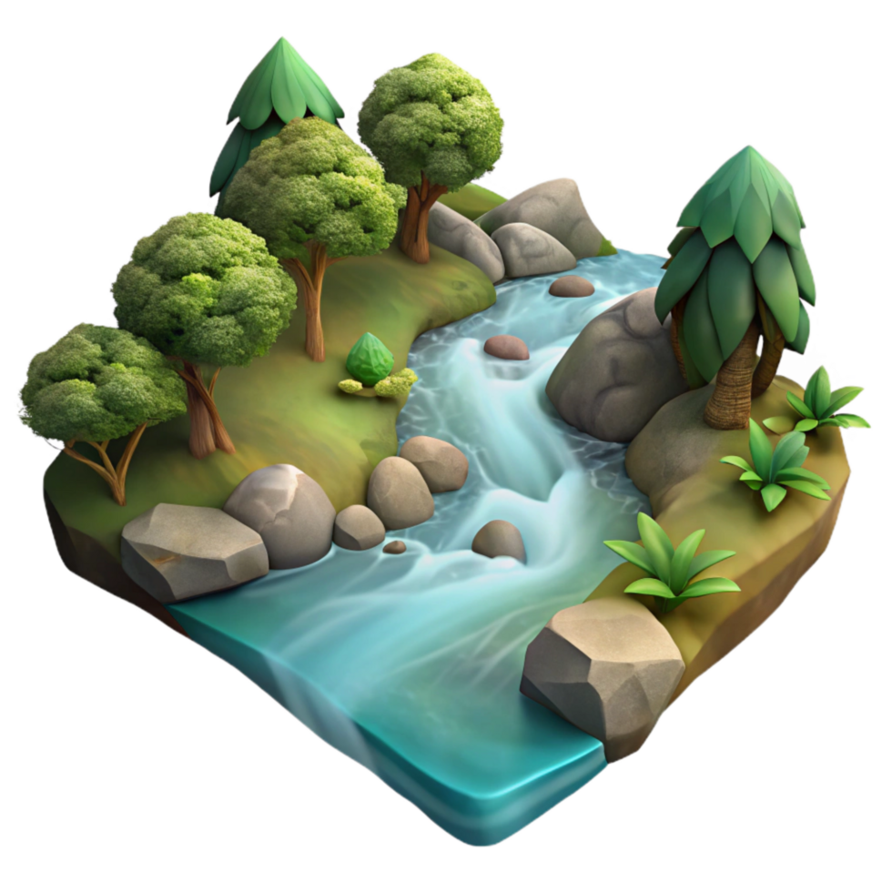 vibrant rustic Forest Stream Isolated Clear Water Effect original png