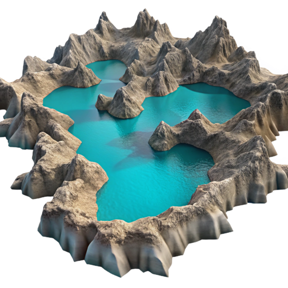 beautiful creative Fractal Fjord Isolated Turquoise Waters Aerial View detailed png