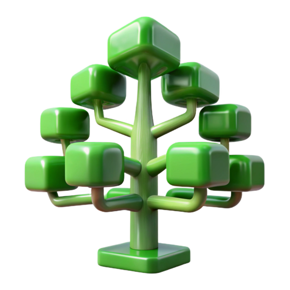 dramatic rustic Fractal Tree Structure Green Isolated premium png