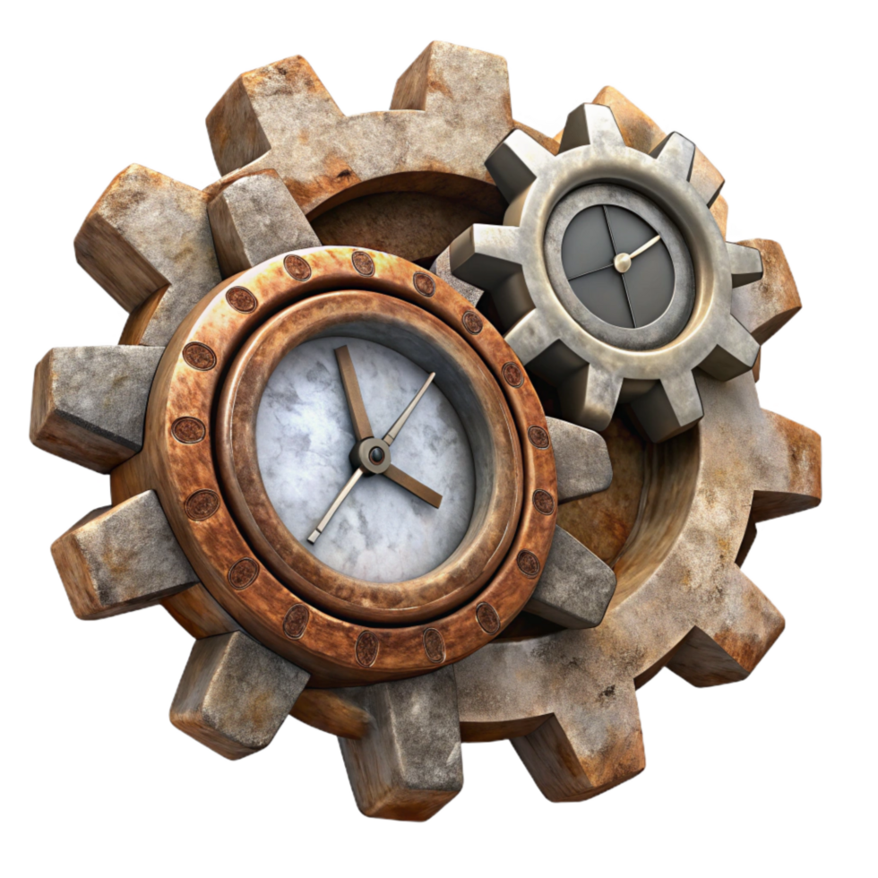 vibrant modern Fractured Time Gears Cutout with Grunge Effect detailed png