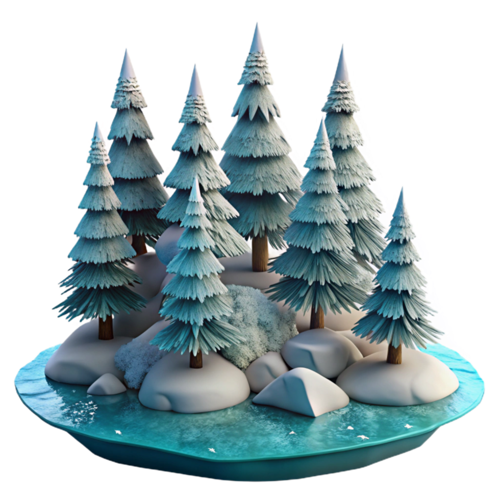extraordinary vintage Frosted Pine Trees by Fjord Isolated on Transparent Background detailed png