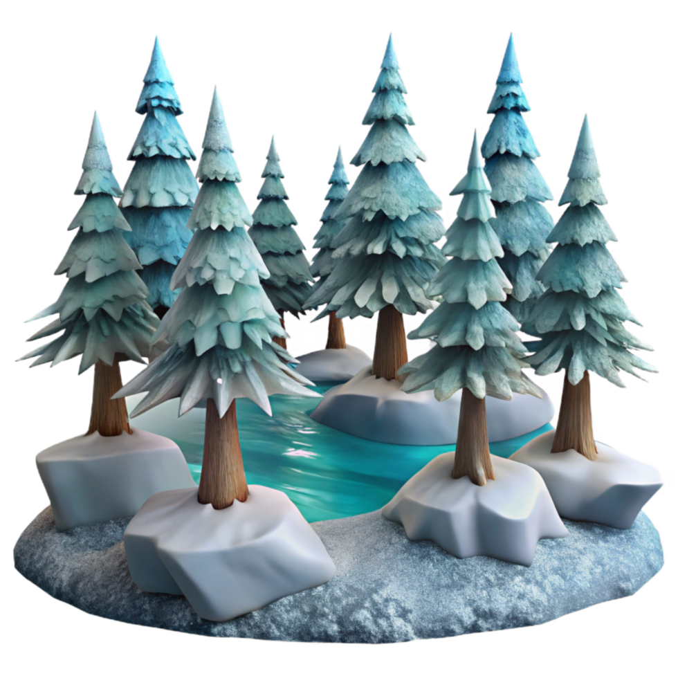 beautiful minimalist Frosted Pine Trees by Fjord Isolated on Transparent Background authentic png
