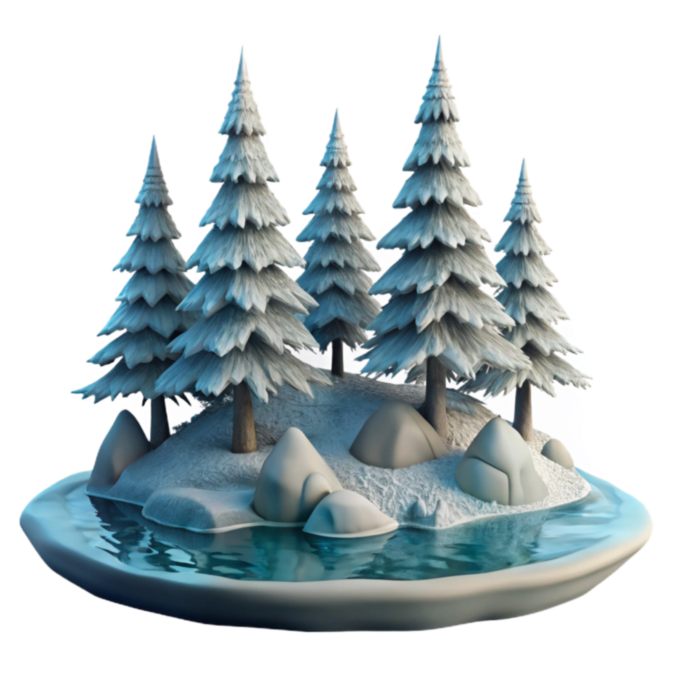 beautiful traditional Frosted Pine Trees by Fjord Isolated on Transparent Background premium png