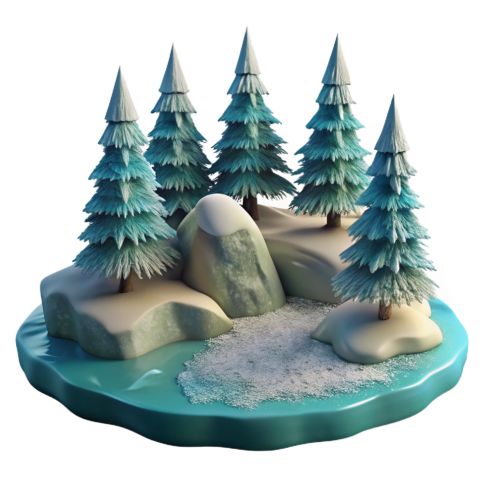 stunning artistic Frosted Pine Trees by Fjord Isolated on Transparent Background detailed png