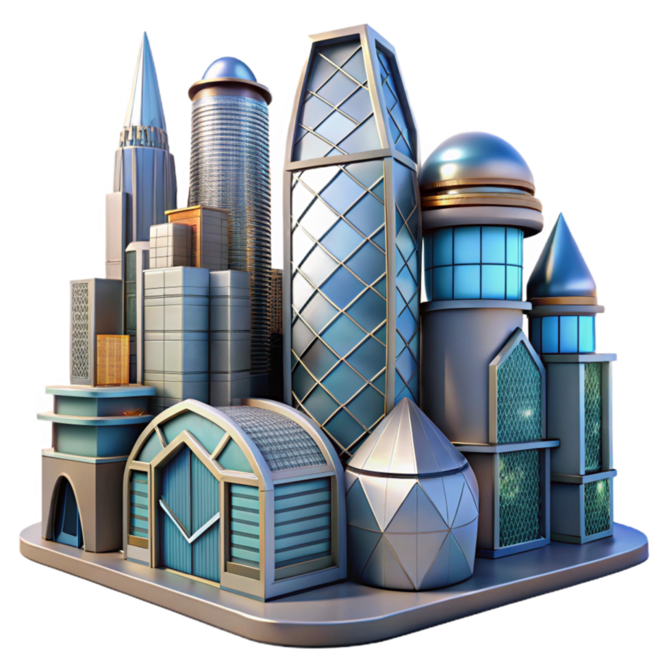 impressive classic Futuristic Buildings Transparent Background Geometric Design high resolution png