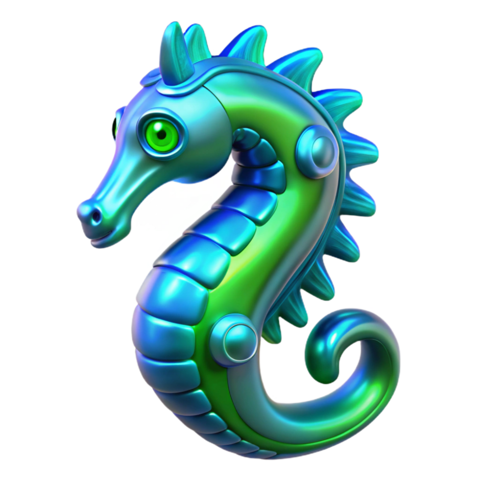 impressive creative Futuristic Sea Horse Cutout with Blue and Green Luminescence exclusive png