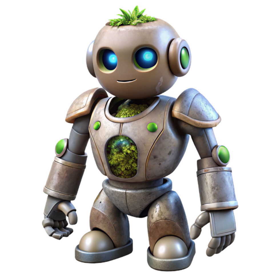 magnificent minimalist Futuristic Robot with Organic Growth Isolated Element png