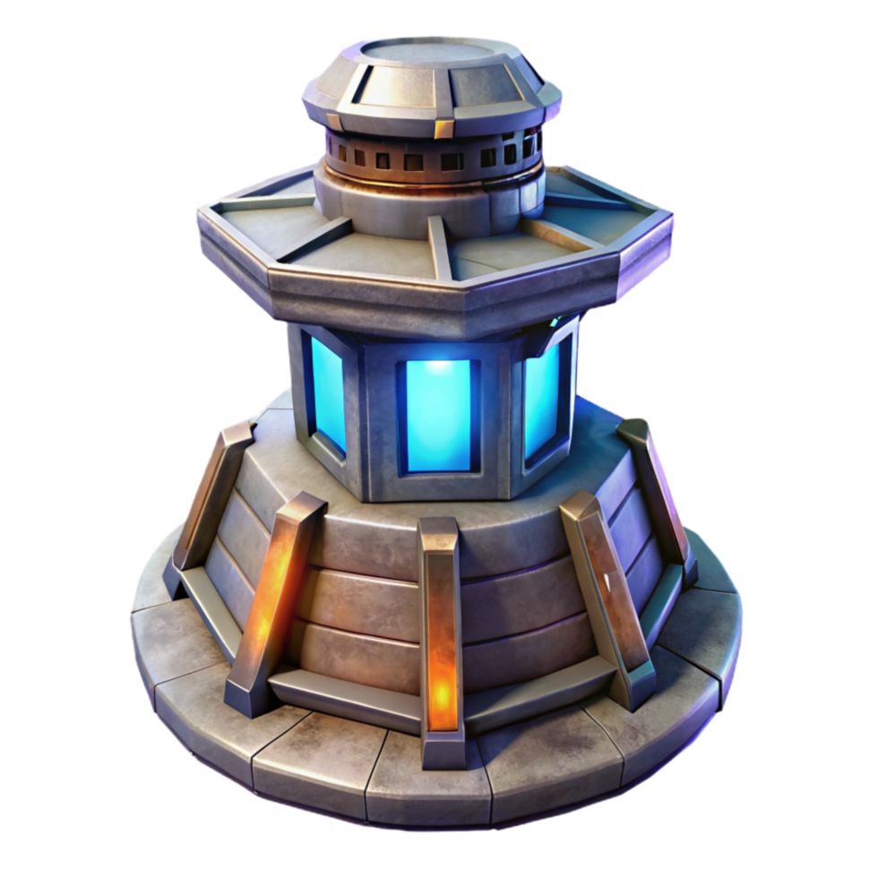 serene rustic Futuristic Terraform Tower Cutout with Glowing Panels detailed png