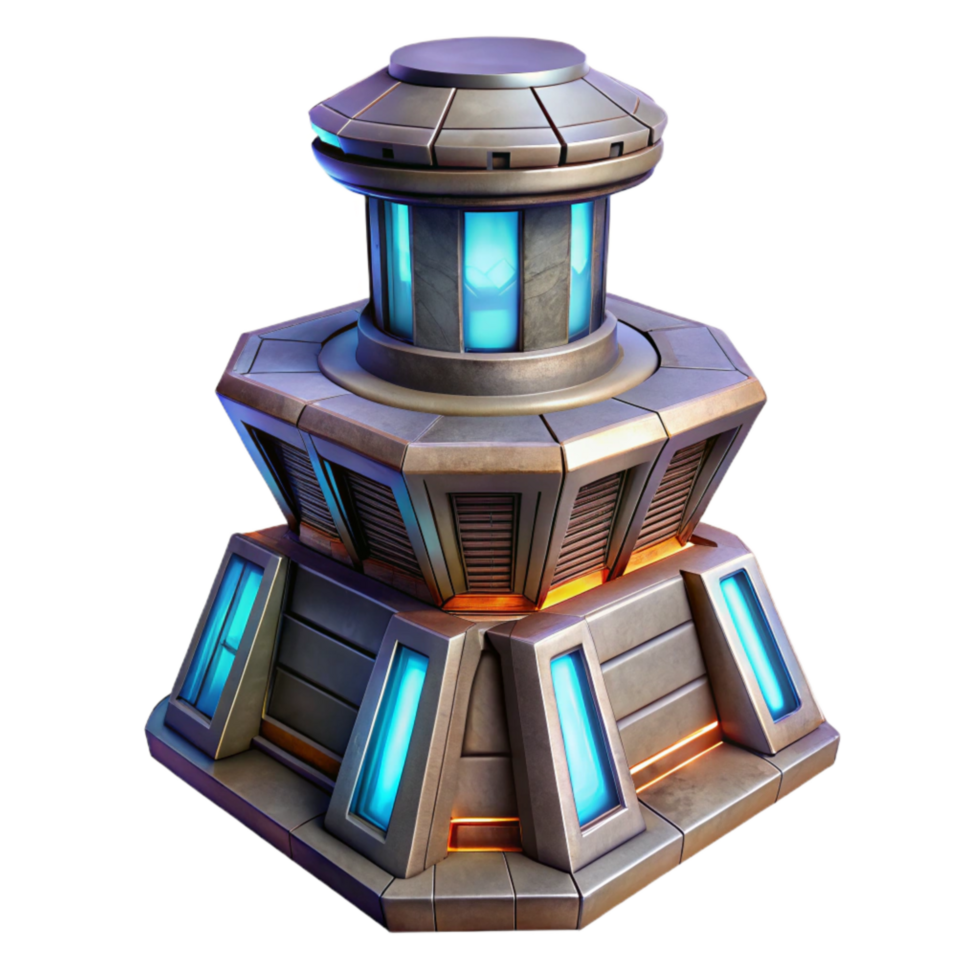 wonderful classic Futuristic Terraform Tower Cutout with Glowing Panels original png