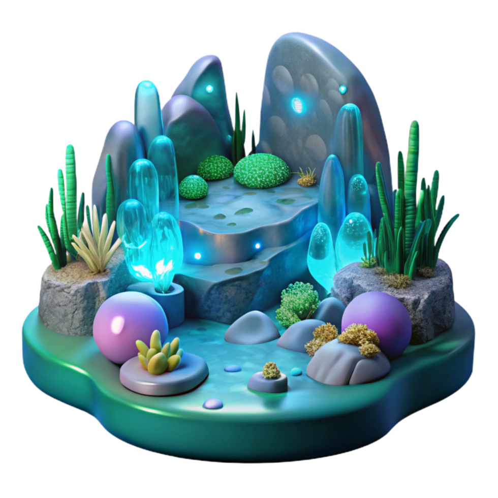 elegant modern Futuristic Underwater Landscape Cutout with Glowing Plants genuine png