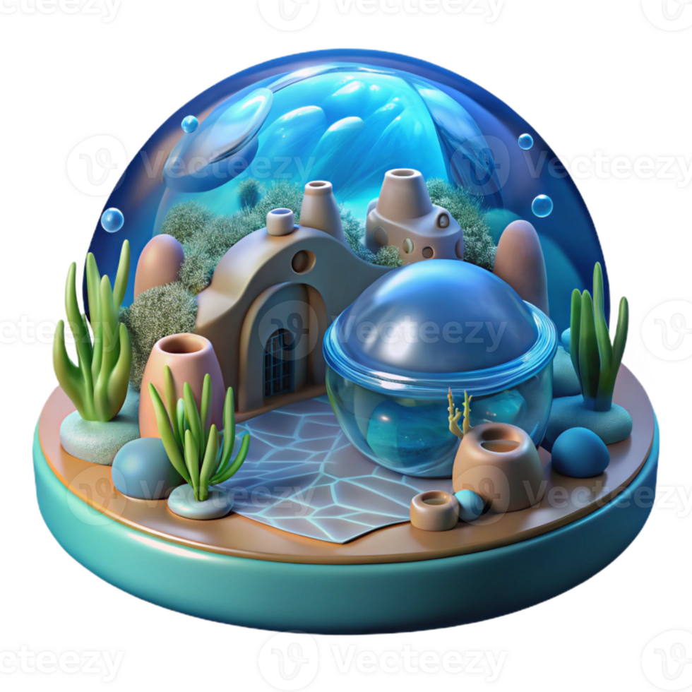magnificent contemporary Futuristic Underwater Scene Isolated Transparent Background detailed png
