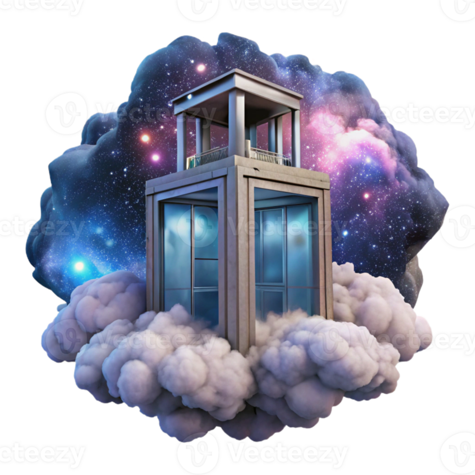 vibrant minimalist Galactic Elevator Isolated Ascending Through Nebula Clouds high resolution png
