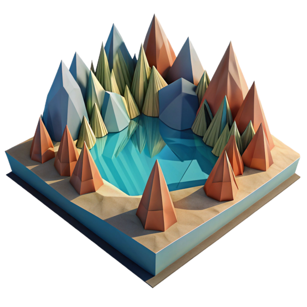 magnificent vintage Geometric Lake Landscape with Sharp Angles Isolated high resolution png