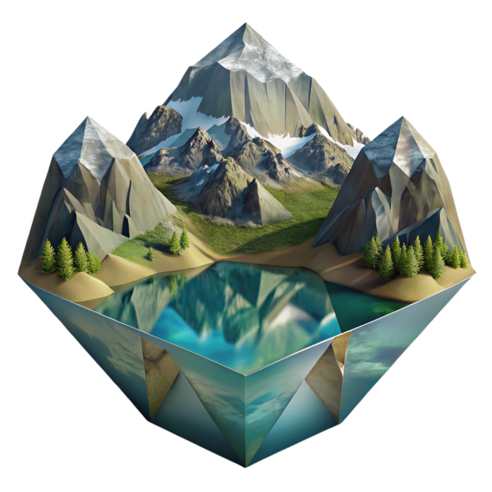 serene rustic Geometric Landscape Cutout Fjord Reflections Transparent Background original png