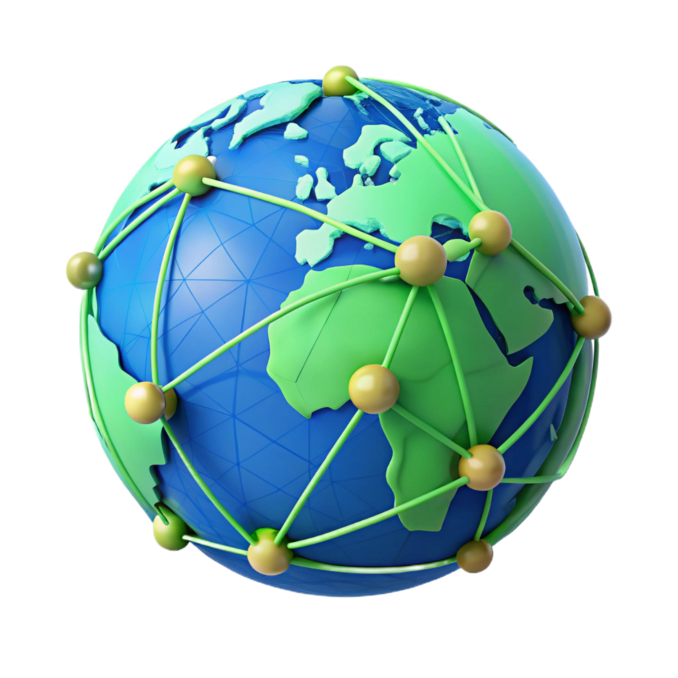 stunning traditional Global Network Map Blue and Green Isolated exclusive png