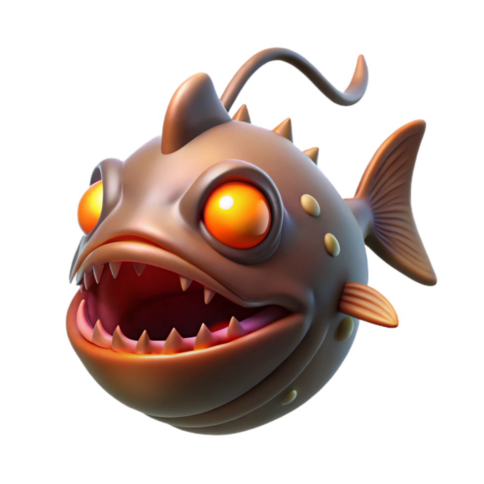 serene creative Glowing Anglerfish Cutout with Frontal View high quality png