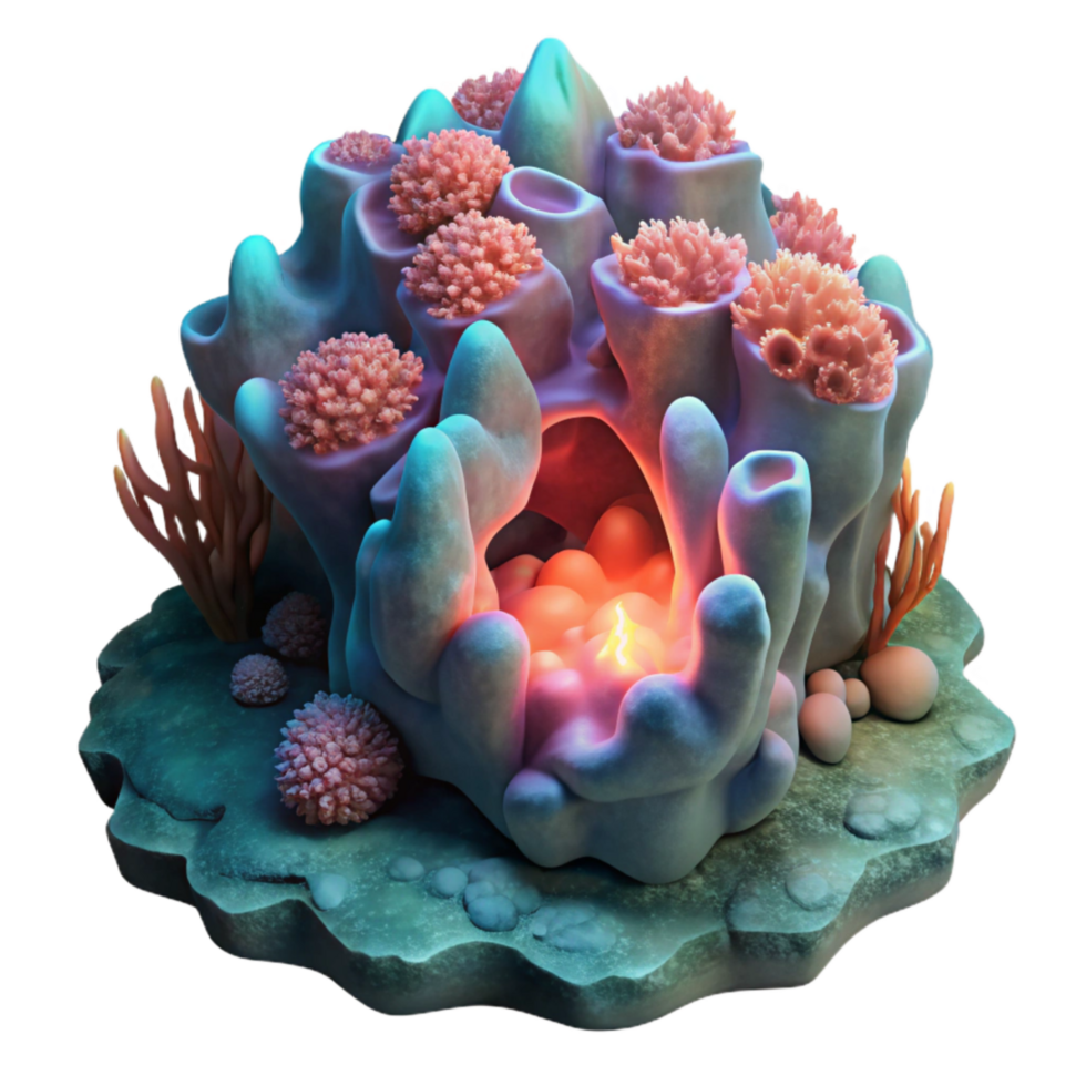 elegant creative Glowing Coral Reef Grotto Cutout with Dark Background professional png