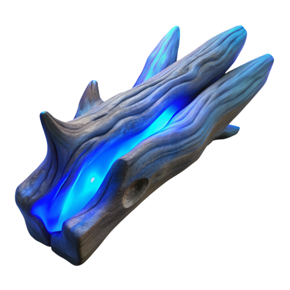 magnificent minimalist Glowing Driftwood with Blue Hues Transparent Background png