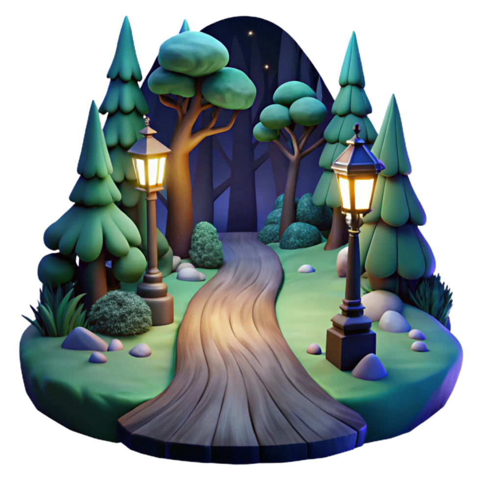 impressive contemporary Glowing Forest Path at Night Cutout Isolated Element original png