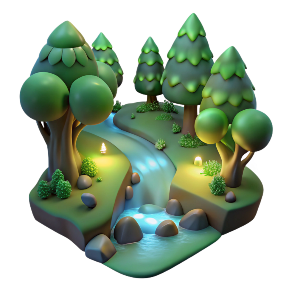 wonderful abstract Glowing Forest Stream Isolated on Transparent Background premium png