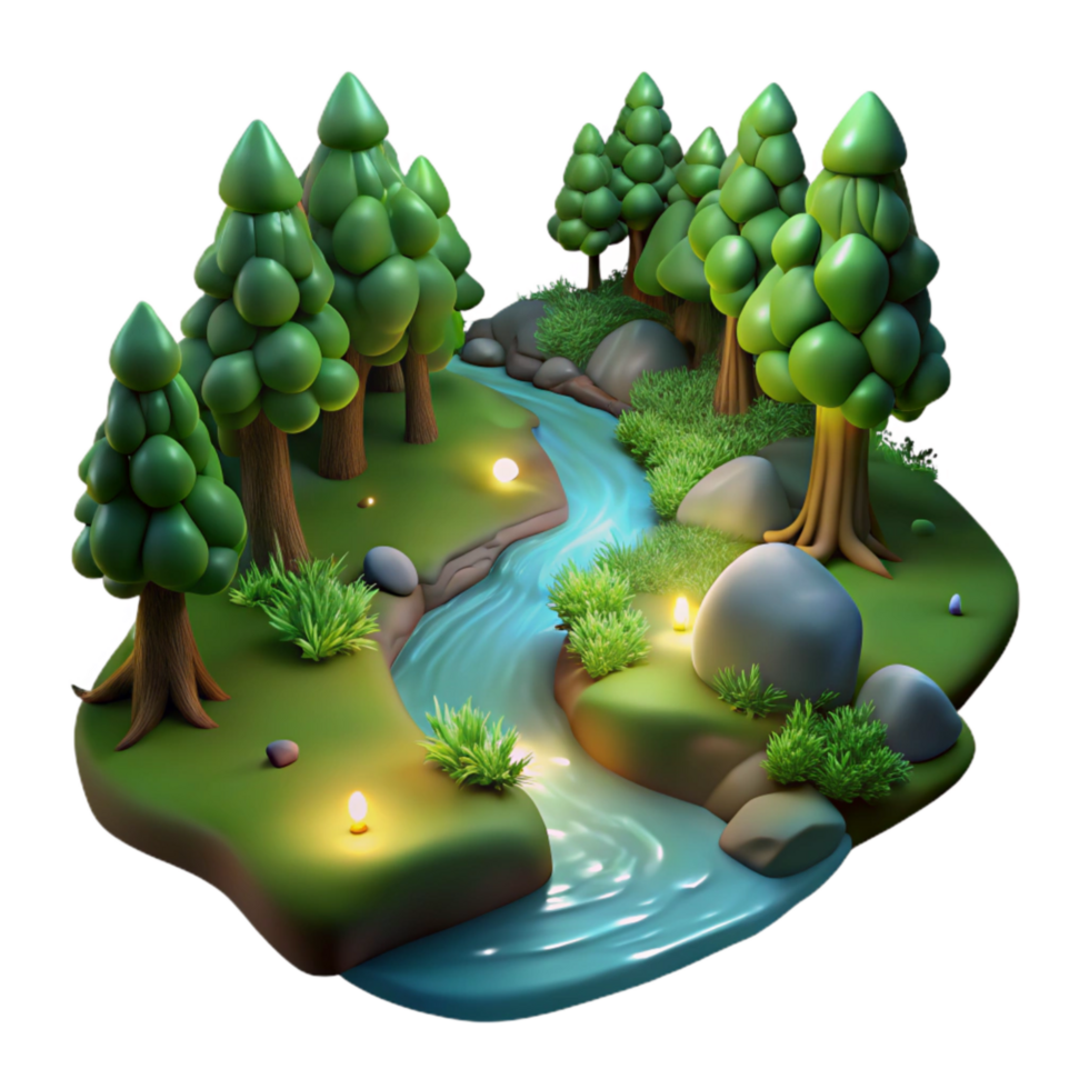 impressive classic Glowing Forest Stream Isolated on Transparent Background high quality png