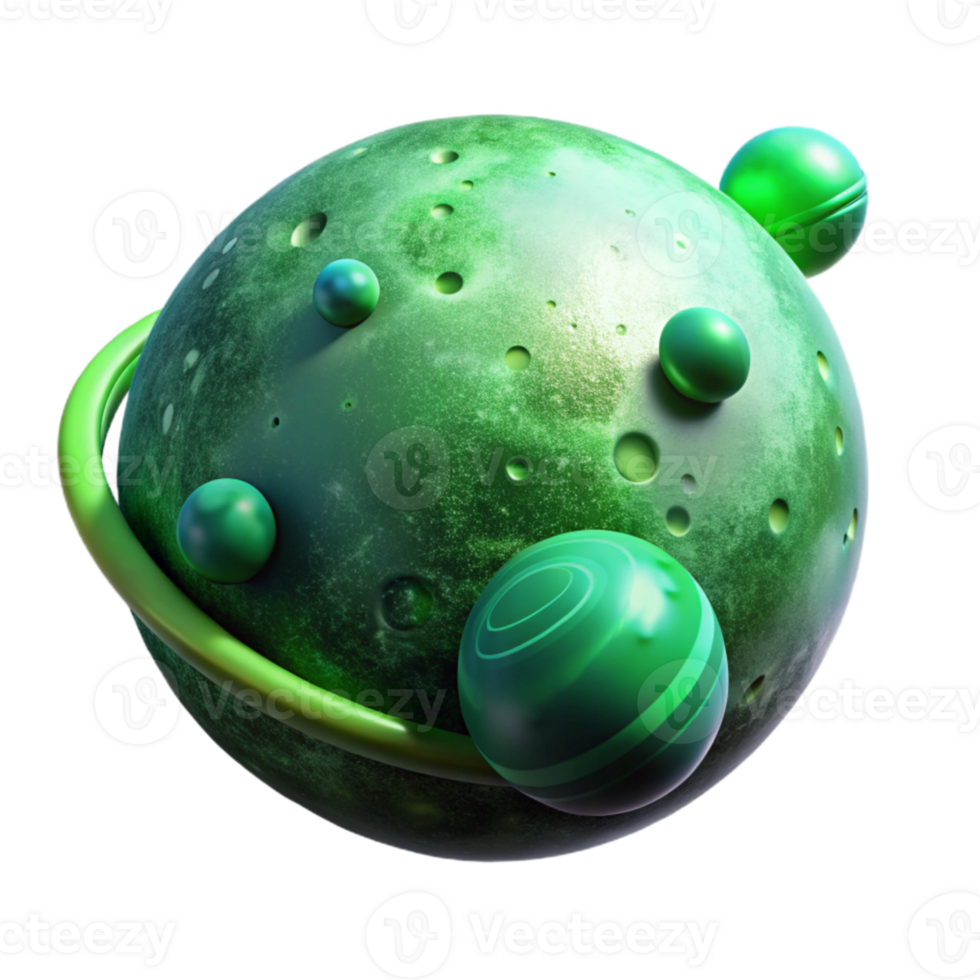 elegant rustic Glowing Green Nebula and Planets Isolated Element detailed png