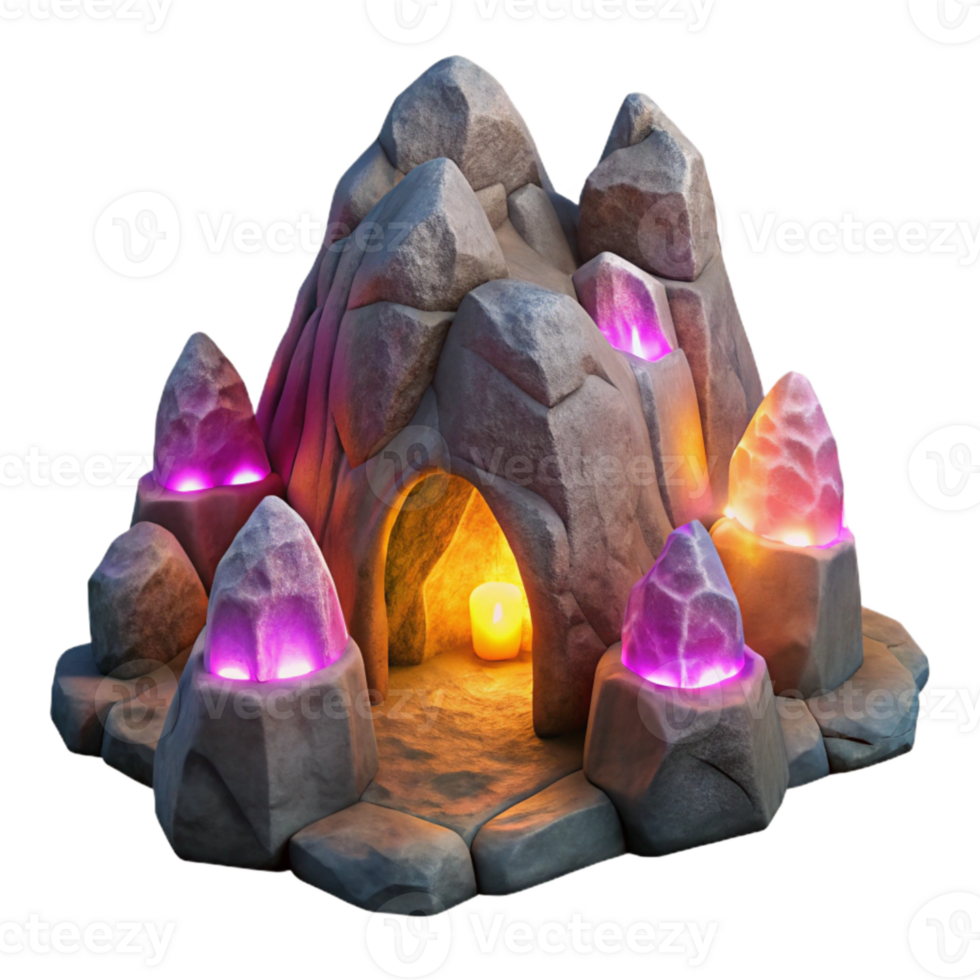 serene contemporary Glowing Grotto Rock Formations Cutout Warm Lighting png