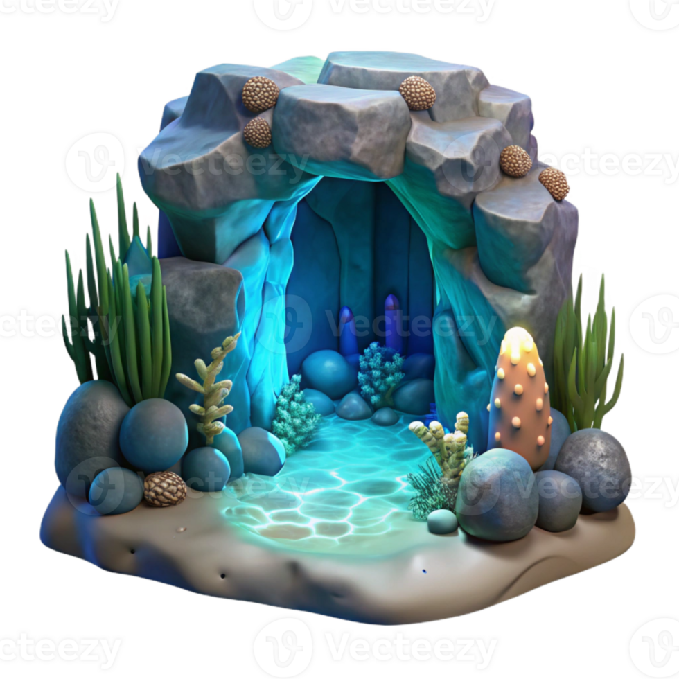 beautiful artistic Glowing Grotto Underwater Scene Cutout Dark Background high quality png
