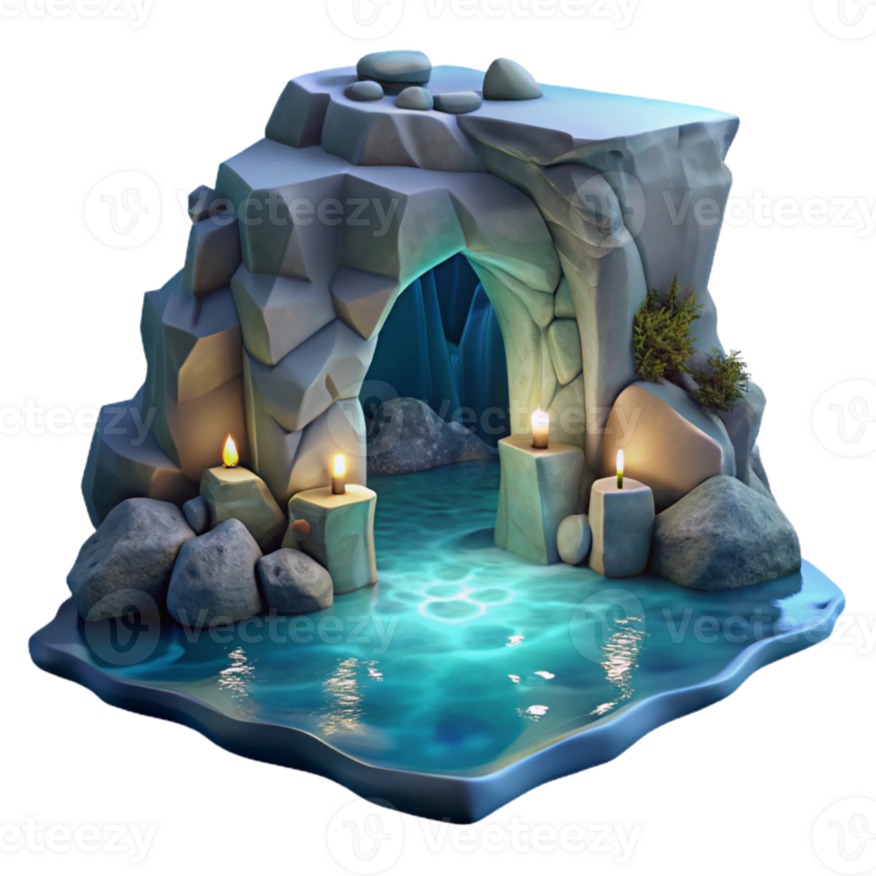 vibrant abstract Glowing Moonlit Cavern in Dark Ocean Cliffs Cutout detailed png
