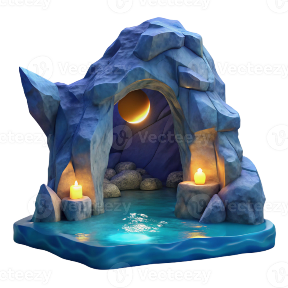 elegant abstract Glowing Moonlit Grotto in Ocean Cliff Isolated professional png