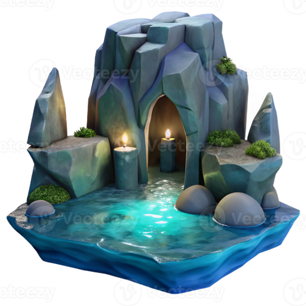 elegant rustic Glowing Moonlit Grotto in Ocean Cliff Isolated exclusive png