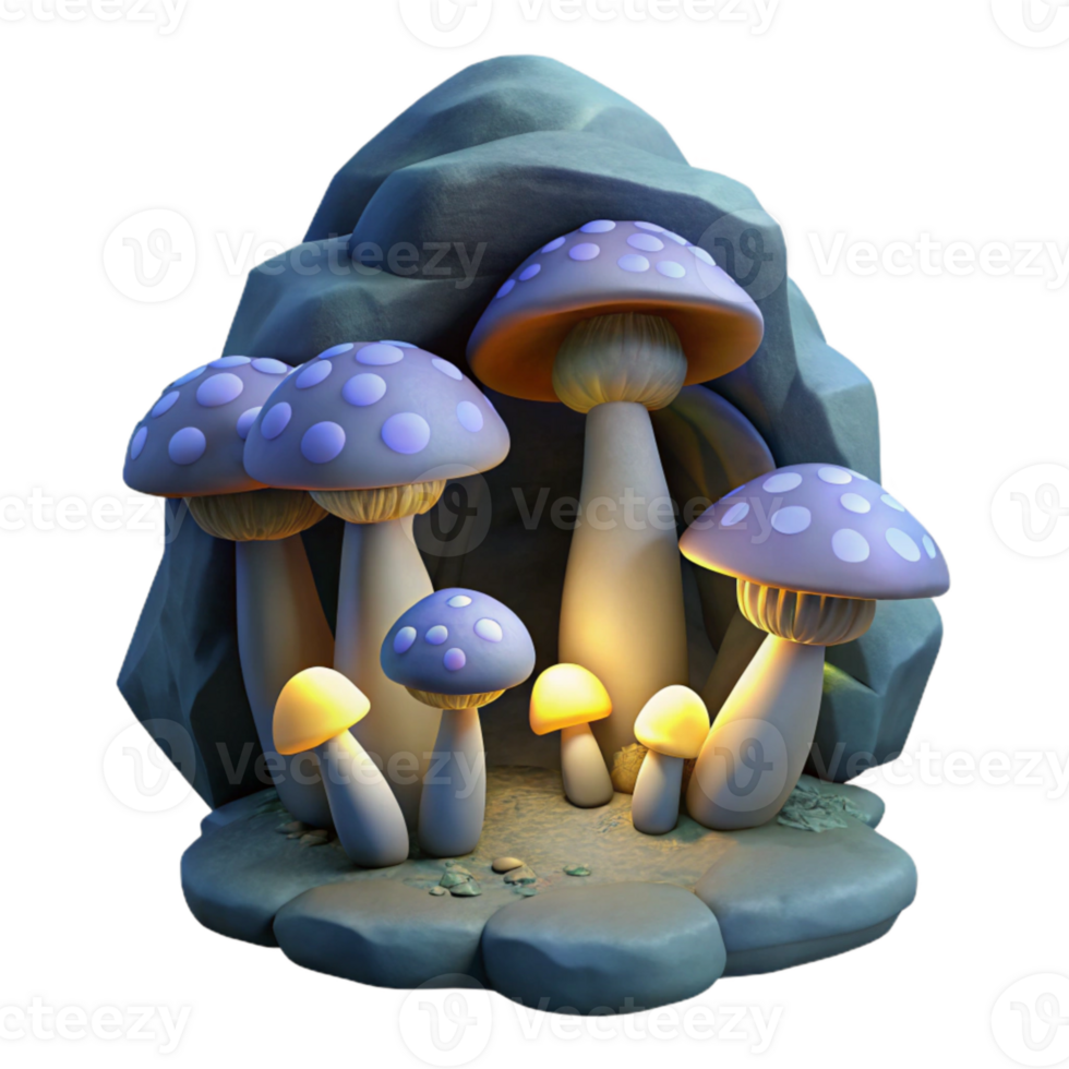 extraordinary vintage Glowing Mushroom Cluster Isolated on Transparent Background exclusive png