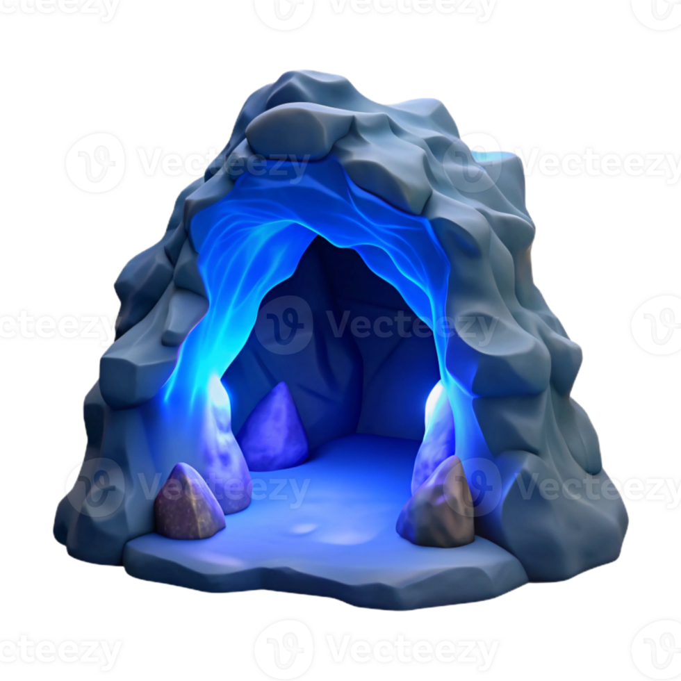 dramatic rustic Glowing Ocean Cave Cutout with Dark Blue Light high quality png