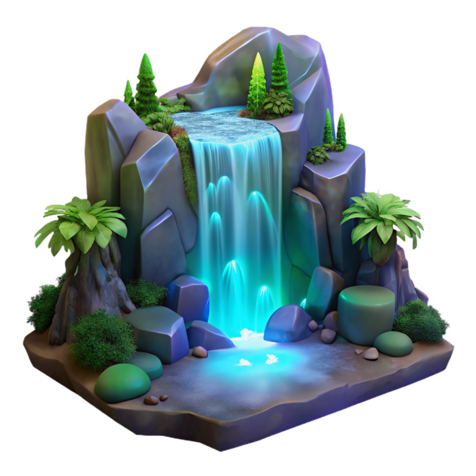 serene modern Glowing Waterfall Cutout in a Dark Forest exclusive png