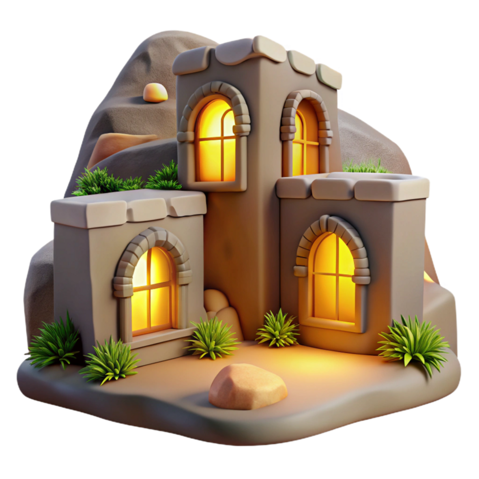 vibrant creative Glowing Windows Cutout Vespera Village Hillside Scene Isolated professional png